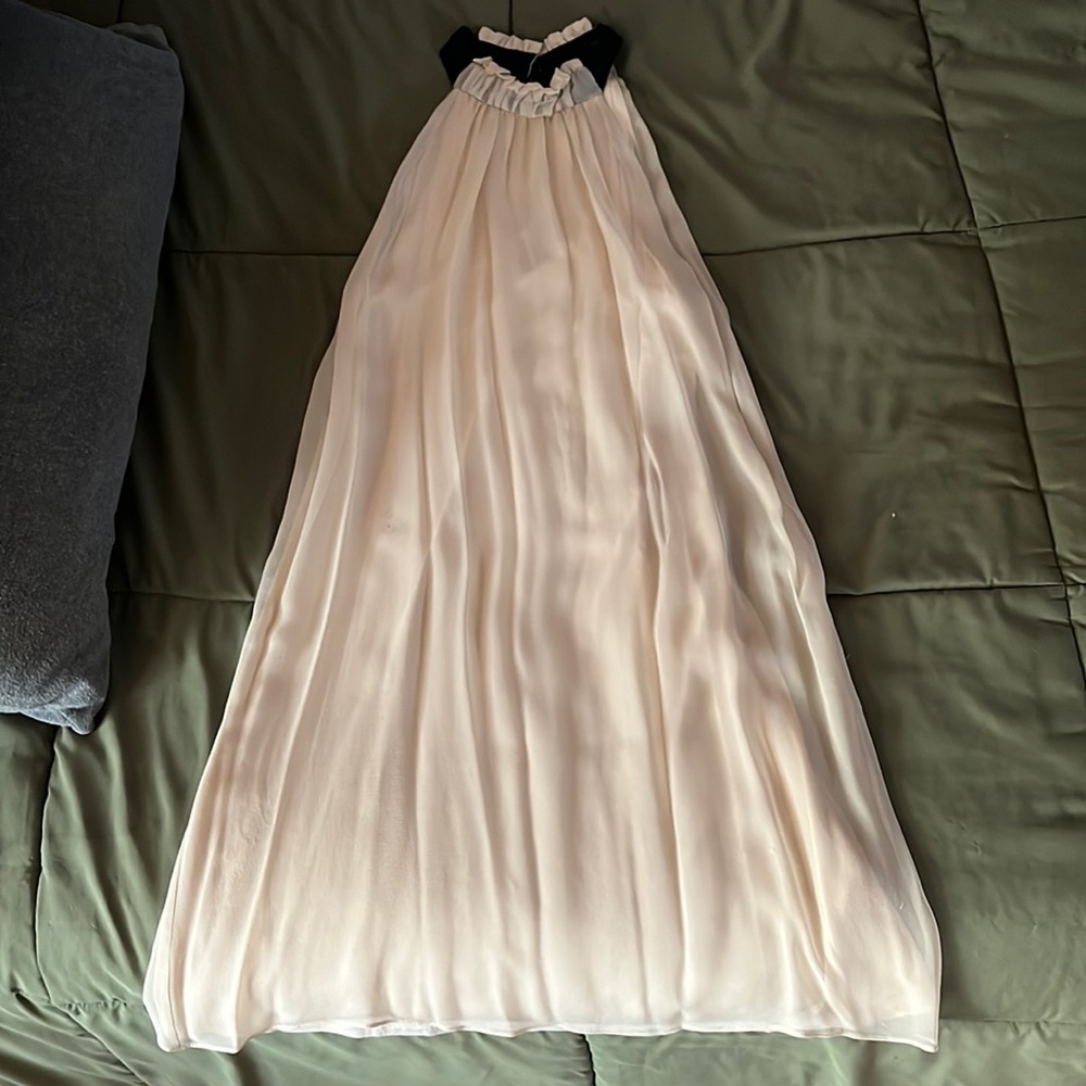 Cream and black halter flowy dress. Cotton slip.